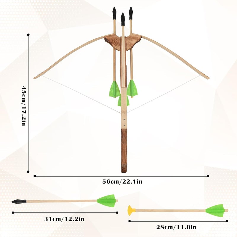 Basbon Crossbow Toy Set for Kids with 12 Handmade Wooden Arrows and Quiver, Cross Bow Archery Prop for Costume Cosplay, Halloween Party Role Play Gift for Boys and Girls, Green - Image 2